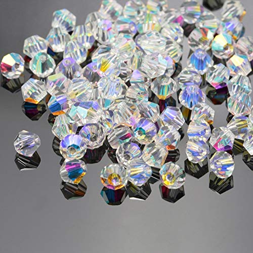Dowarm 1000 Stück Doppelkegel-Kristallperlen, 4 mm, große kleine facettierte Doppelkegel-Glasperlen für Schmuckherstellung, DIY-Armband, Halskette, Puppen (Crystal AB, 4 mm) von Dowarm
