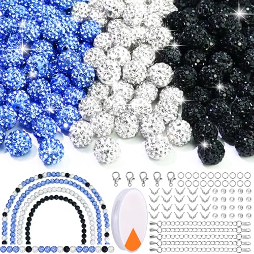 Dowarm Strass-Perlen für Baseball-Strass, Halskette, Armband, Schmuckherstellung, runde Strass-Ton-Perlen zum Basteln, Perlenstift, Shamballa-Pavé-Diamantperlen, Eisblau, Weiß, Schwarz, 10 mm, 255 von Dowarm