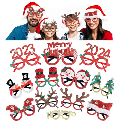 Dowdiles 12 Stück Weihnachtsbrille,Glitzernde Party,Weihnachtsbaum, Geweih,kreative lustige Weihnachtsparty Kostümbrille,Weihnachtsmann,Weihnachtsdekoration, Weihnachtsgeschenke,Geschenk an Kinder von Dowdiles