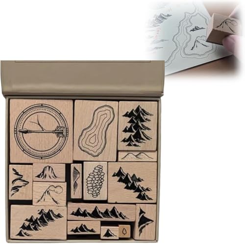 Handmade Map Making Stamp Kit,Map Making Stamp Kit,Rubber Stamps for Card Making,16 Pieces Vintage Wooden Rubber Stamps, DIY Craft Wooden Mounted Rubber Stamps (1set) von Doxenem