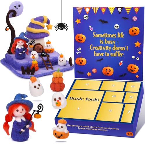 Doxiru Nadelfilz Kit, Halloween Nadelfilz Starter Kit Lila Puppe Hof Kürbis Nadelfilzen mit Filzbedarf Anleitung für Halloween Dekoration Sammlerstück Party von Doxiru