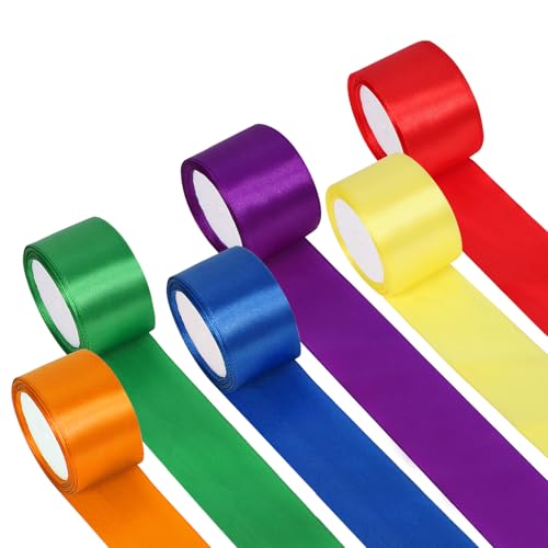 60m Seidenband x 50mm Satinband Geschenkband Breit, 6 Colour Stoffbänder Schleifenband Rot für Geschenkverpackungen, Geschenkband Gold für DIY Haare Schleife Bastelarbeiten Geburtstag Party Dkoration von Doygim