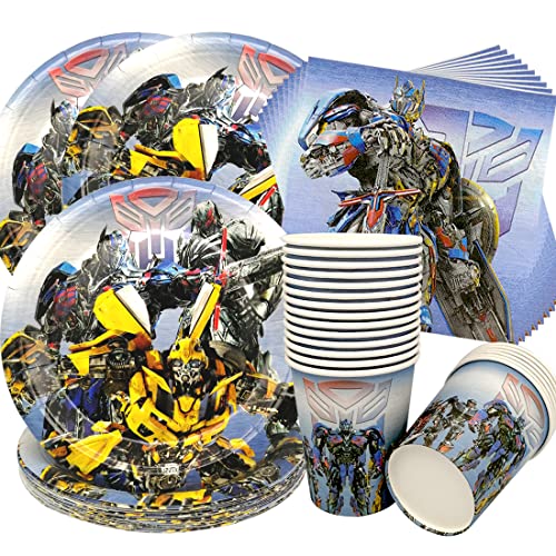 Doyomtoy 60Stück Transformers Partygeschirr,Bumblebee und Optimus Prime Partyzubehör Pappteller Set, Set einschließlich Teller Becher Servietten zum babyparty,Hochzeiten,Jubiläums(20 Gäste) von Doyomtoy