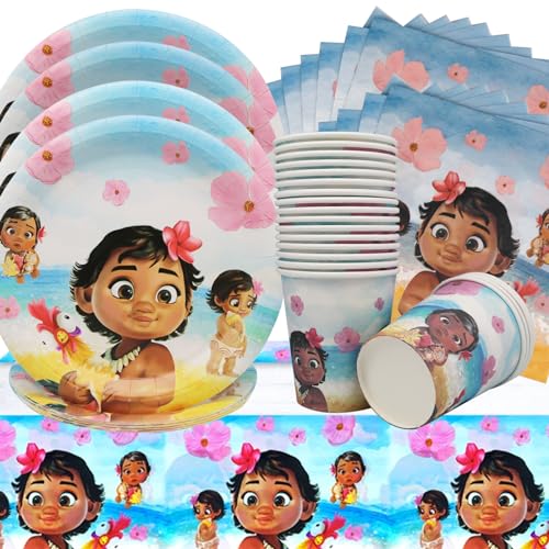 Baby Partygeschirr,Doyomtoy 61Pcs Deko Geburtstag Set,Speiseteller Papiertücher Papiertassen Tischdecken für Geburtstagsparty Geschirr Thema Party Geburtstag Dekoration Kindergeburtstag Partygeschirr von Doyomtoy