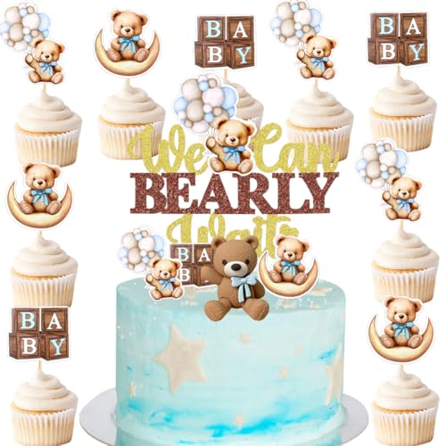 Bärchen Kuchen Deko,Doyomtoy Plüschbär Geburtstag Deko Teddybär Kuchen Dekoration Bären Happy Birthday Cake Topper für Kindergeburtstag Party Deko Baby Shower 14 Stück von Doyomtoy