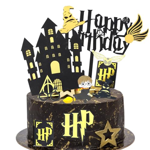 Black Magier Wizard Kuchen Deko,Cake Topper Magic Theme Torten Deko für Junge Mädchen Birthday Party Dekoration Magical Wizard Kuchen Deko zum Kinder von Doyomtoy