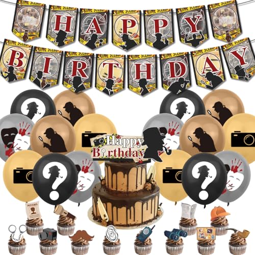 Detective Geburtstag Deko,Doyomtoy 30 Stück Detective Happy Birthday Party Dekoration Cupcake Topper, Luftballon Game Geburtstag für Kinder Party Geburtstag von Doyomtoy