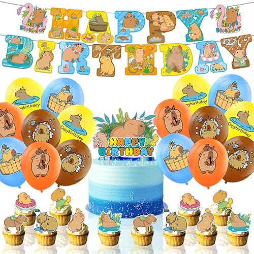 Doyomtoy Kapybara Party Dekoration,30 Stück Capybara Party Zubehör Capybara Tortendekoration Birthday Banner Luftballons Capybara Birthday Party Supplies für Kindergeburtstage Babyparty Dekorationen von Doyomtoy