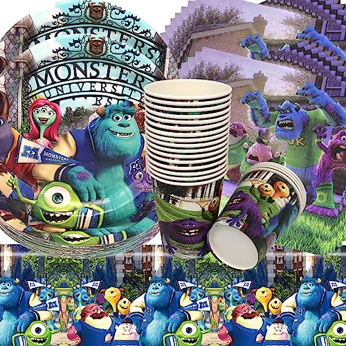 Doyomtoy Monster Geburtstag Deko 61 Stück Partygeschirr Set Geburtstag Party Set Teller Tassen Servietten Geburtstag für Kinder Geburtstag Schuleinführung Schulanfang Motto Party von Doyomtoy