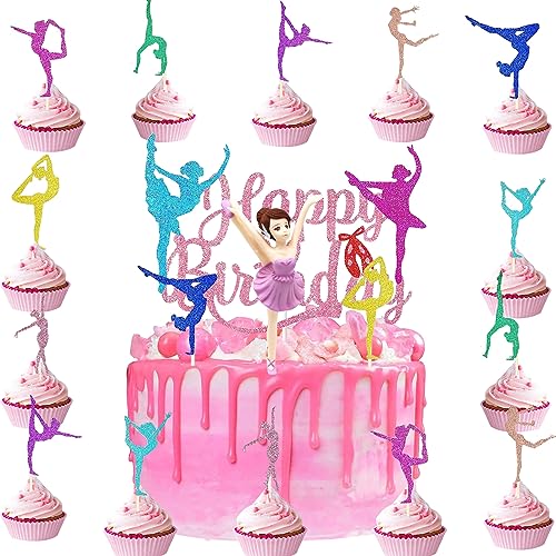 Doyomtoy Tortenaufleger Ballerina 18 Stück Rosa Glitzer Ballerina Geburtstagstorte Topper Ballettkuchen Dekoration Baby Mädchen Geburtstagsfeierzubehör von Doyomtoy