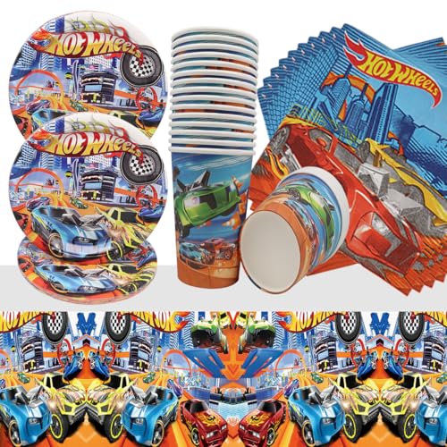 Doyomtoy61 Pieces of Pinwheel Racing Kids Birthday Party Tableware, Racing Party Set enthält Tassen, Teller, Servietten, Tischdecken für 20 Gäste von Doyomtoy