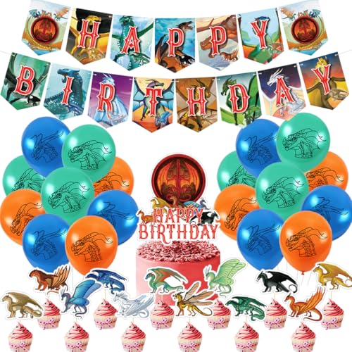 Drachen Geburtstag Deko,Doyomtoy 32 Stück Dragon Luftballon Tortendeko Happy Birthday Banner Drachen Geburtstag für Kindergeburtstag Party Deko Baby Shower von Doyomtoy