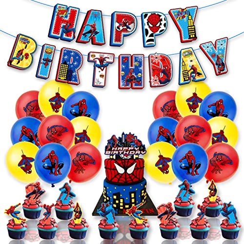 Geburtstag Luftballon für Spiderman,Superhelden Party Dekorationen Happy Birthday Banner Cake Topper Luftballon Avengers Party Supplies für Kindergeburtstag Babyparty Dekoration 35Stück von Doyomtoy