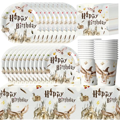 Kinder Geburtstag Geschirr Kit, Magische Party Dekoration Geschirr 20 Gäste, Schnell Party Ready Tischdekorationen Set, Geburtstag Pappteller Servietten Becher Tischdecken Partyzubehör von Doyomtoy