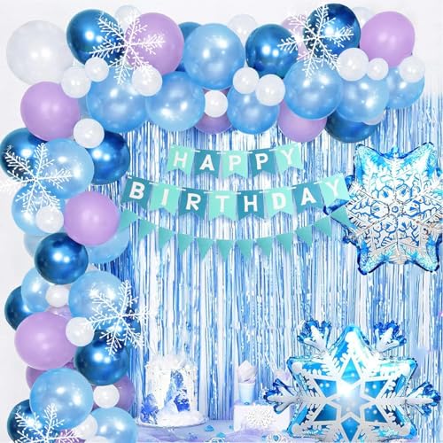 Mädchen gefrorenen Geburtstag Dekorationen, gefrorene Schneeflocke Ballon-Set, Prinzessin Geburtstag Party Ballons mit Schneeflocke Geburtstag Banner Quaste (Free Pump) von Doyomtoy