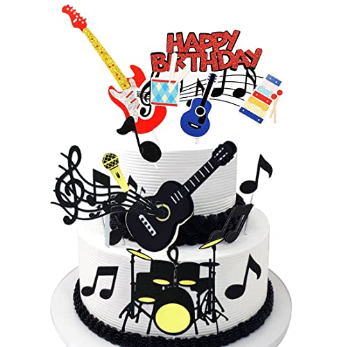 Musiknoten Cupcake Toppers, Happy Birthday Gitarre Kuchen Toppers, Musikalisches für Kinder Mädchen Junge Musikalisches Thema Party von Doyomtoy