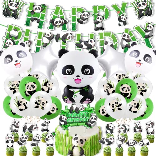 Panda Geburtstag Deko für Kinder, Panda Geburtstagsdeko mit Happy Birthday Banner Luftballons Panda Kuchen Topper für Jungen Mädchen Panda Thema Geburtstags Feier Babyparty von Doyomtoy