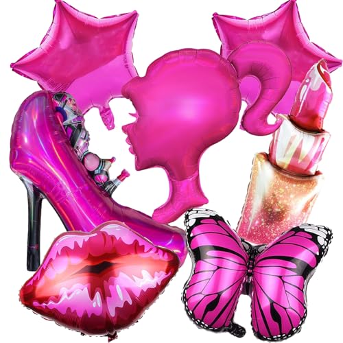 Prinzessin Geburtstag Dekoration,Doyomtoy 7 Stück Mädchen alles Gute zum Geburtstag Party Dekoration Ballons,Prinzessin Ballons mit rosa Absätzen Lippenstift Ballon Set Mädchen Party Dekoration von Doyomtoy