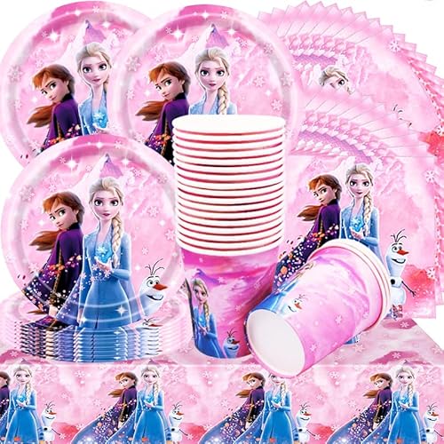 Prinzessin Partygeschirr Set,Doyomtoy Geeignet für20 Personen Geburtstag Königin Eiskönigin Set Party Dekoration per Kinder Teller Becher Servietten Kindergeburtstag Party Decoration von Doyomtoy