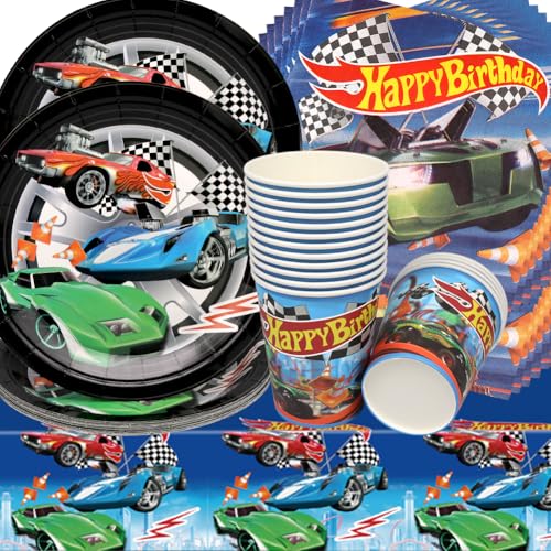 Racing Car Geburtstag Deko,Doyomtoy 53 Stück Rennwagen Partygeschirr Set Teller Tassen Servietten Renn-Auto Geburtstag für Kinder Geburtstag Motto-Party von Doyomtoy