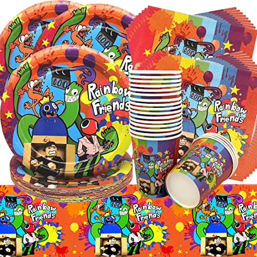 Rainbow Friends Geburtstag Deko,Doyomtoy 61 Stück Partygeschirr Set Geburtstag Party Set Geburtstagsteller Tassen Servietten Geburtstag für Kinder Party Geburtstag Dekoration von Doyomtoy