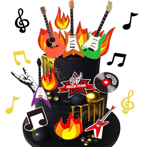 Rock and Roll Kuchendekorationen Musik Kuchen Topper Musical Geburtstag Party Kuchen Dekorationen für Musik Kuchen Topper Set Gitarre Musik Karaoke Thema Geburtstag Party Supplies von Doyomtoy