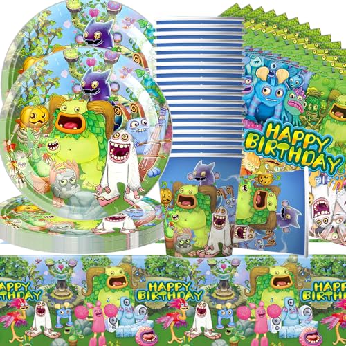 The Monster Concert Partygeschirr Set Kinder,Doyomtoy Serve 20 Gäste Geburtstag Partygeschirr,Tischdecken,Teller,Tassen,Servietten für Partyzubehör Geburtstag von Doyomtoy