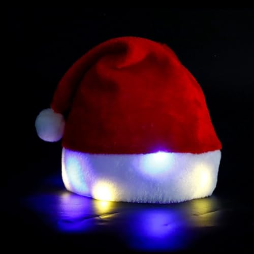 Dpofirs Nylonmützen, Weihnachtsmützen für Erwachsene und Kinder, 2 Stück, Weiche LED Licht Weihnachtsmützen mit 3 Beleuchtungsmodi und 4 Farben, für die Weihnachts- und Neujahrsparty von Dpofirs