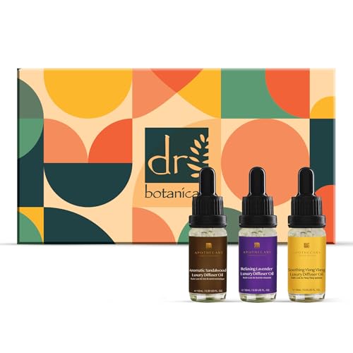 Dr Botanicals Diffusor für ätherische Öle | Premium 5 in 1 Ultraschall-Aromatherapie-Duftöl-Diffusor, Verdampfer, Luftbefeuchter, Timer-Auto-Off, 7 LED-Farben (entspannendes Diffusor-Öl-Trio) von Dr Botanicals