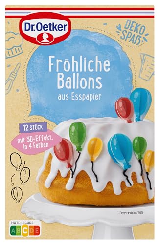 Dr. Oetker Fröhliche Ballons aus Esspapier 4er Pack, Tortendeko essbar: Bunte 3D-Luftballons als essbare Tortendeko, Kuchendeko und Co von Dr. Oetker