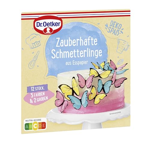 Dr. Oetker Zauberhafte Schmetterlinge aus Esspapier 4er Pack, 4 x filigrane Dekoration in Form von Schmetterlingen zur Verzierung von Gebäck wie Kuchen und Torten von Dr. Oetker