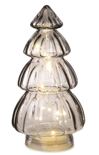 Lampe Tanne aus Glas, grau H:28 cm (20er LED Lichterkette) Deko Lampe Weihnachten, Adventsdeko Tannenbaum, Weihnachtsbaum von Dragimex