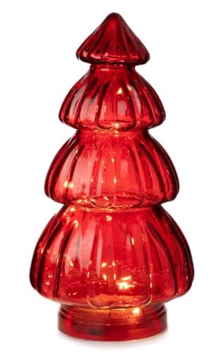 Lampe Tanne aus Glas, rot H:28 cm (20er LED Lichterkette) Deko Lampe Weihnachten, Adventsdeko Tannenbaum, Weihnachtsbaum von Dragimex