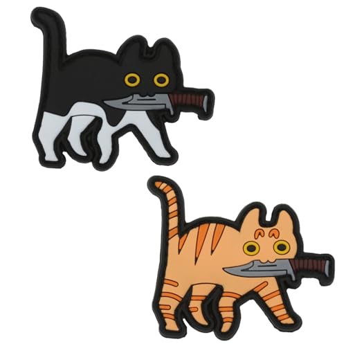 2 StüCke Klett Patches Katze Mit Messer BüGelbild Klettverschluss FüR Kinder Zum AufbüGeln Lustige MilitäR Patches Klett Patches Klett FüR Jungen, MäDchen, Jacken, Jeans, RucksäCke von DragonX2