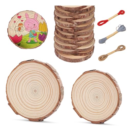 40 Stück Holzscheiben, Holzscheiben 5-6 Cm, 6-7 Cm, Mit 30 Metern Buntem Hanfseil, Verwendet für Diy-Malerei, Dekoration, Anhänger, Jahresringe Und Weihnachtsholzspäne von DragonX2