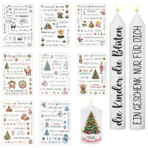 8 Pcs Kerzentattoo Wassertransferdruck Kerzentattoos Christmas Diy-Kerzenaufkleber Kerzenaufkleber Weihnachts Sticker Aufkleber für Weihnachtskerzen, Tassen, Dekorationen von DragonX2