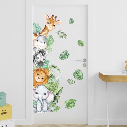 Dschungel Tier Wandtattoo Cartoon Tiere Wandsticker Wandsticker Kinderzimmer Giraffe Zebra Elefant Grüne Blätter Wandaufkleber Für Wohnzimmer Schlafzimmer Kinderzimmer Hause Wanddekoration von DragonX2