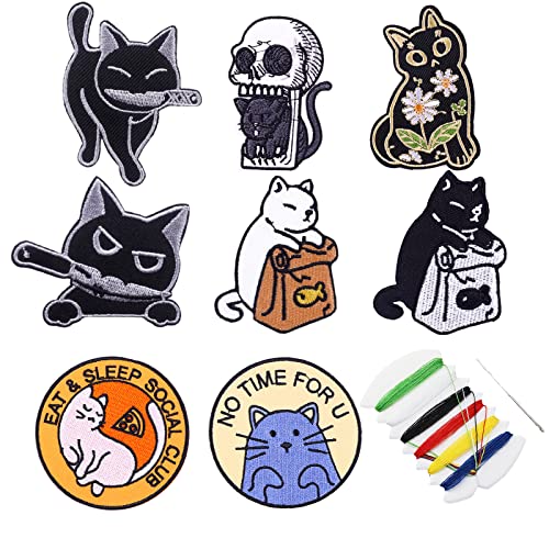 Packung Mit 8 Patches Katzen Stickerei Peace Was Never An Option AufnäHer Kinder Flicken Zum AufbüGeln FüR Kinder Diy Patch FüR Kinder, Jungen, MäDchen, FüR Jacken, Jeans, RucksäCke, Mit NäHzeug von DragonX2