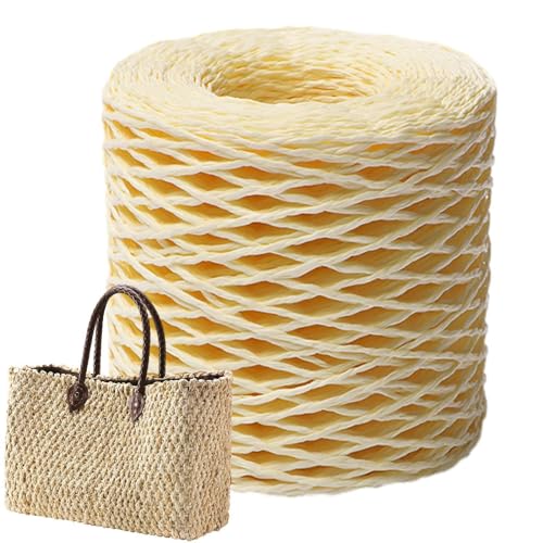 Raffia Garn Zum Häkeln, 150M Raffia Papierband Naturbast, Raffia Paper Schnur, Geschenkband Verpackung Papier Bindfäden Für, Strandtaschen, Hüte, di y Handwerk Weberei Dekoration von Dranng