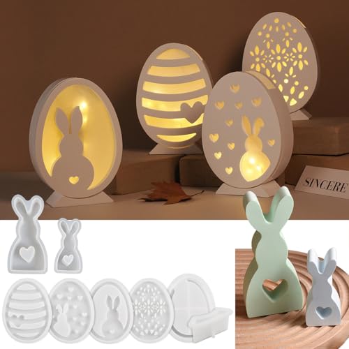 8 Stück Silikonformen Gießformen Ostern,DIY Hase Silikon Gießform 3D Silikonform Osterei Gipsformen zum Gießen Osternhase Epoxidharz Formen Giessformen Silikon Ostern für Handwerk, Sojawachs, Kerzen von Drasohuija