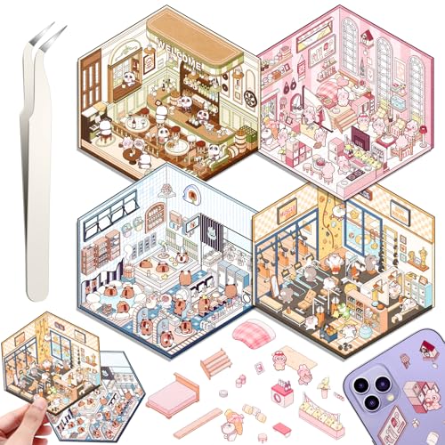 3D House Stickers, Miniatur Haus Sticker, DIY-Aufkleber, Sticker Scenes Selbermachen von Supermarkt (xm2.0) von Draupnir