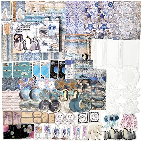 Draupnir 100 Stück Scrapbooking Sticker Papier Set Vintage Marine Bastelpapier Retro Washi Aufkleber DIY Dekoration Zubehör für Scrapbook Notizbuch Jourinaling - Marine von Draupnir