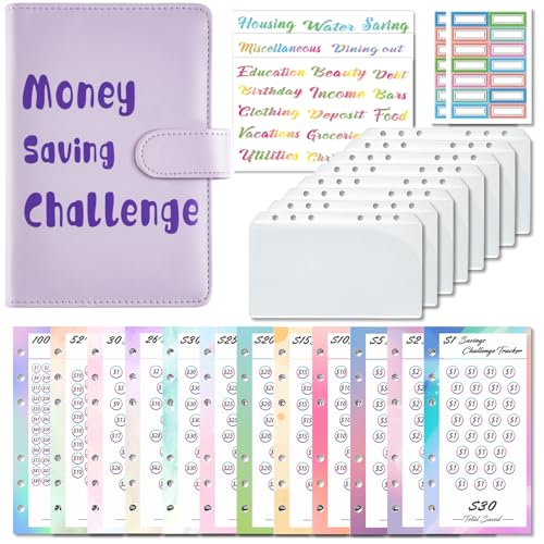 Budget Planner Deutsch A6 Budget Binder Geld Organizer Ringbuch Finanzplaner Sparen Mappe 100 Envelope Challenge Binder, Cash Stuffing Startset (Lila) von Drawelry