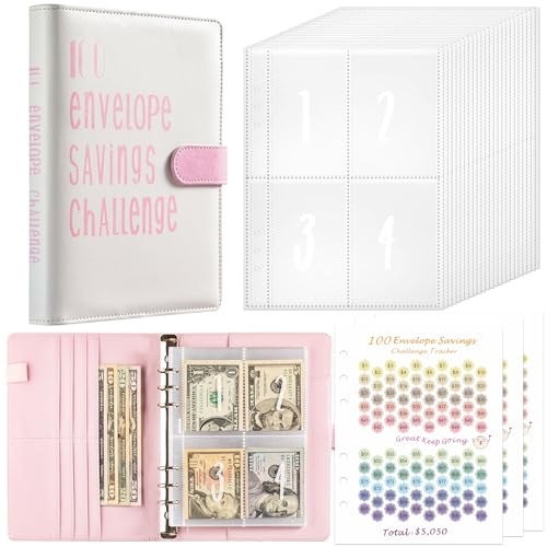 Budget Planner Deutsch Budget Planer Geld Organizer mit 100 Binder Taschen A5 Mulitfarbig Ringbuchordner für Finanzplaner Budget Sparen Mappe Cash Stuffing Startset Geburtstags Geschenk (Rosa) von Drawelry