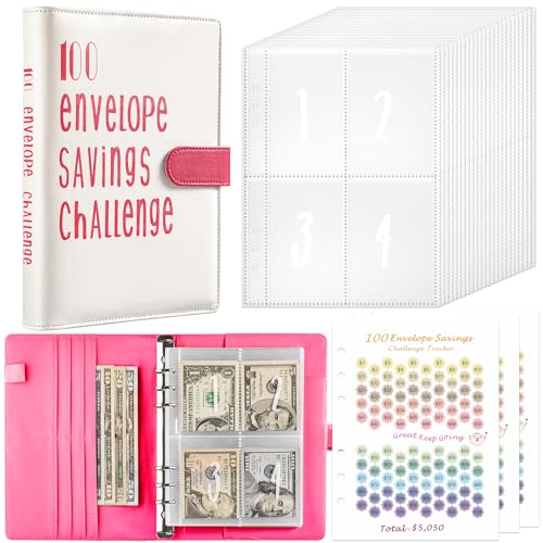 Budget Planner Deutsch Budget Planer Geld Organizer mit 100 Binder Taschen A5 Mulitfarbig Ringbuchordner für Finanzplaner Budget Sparen Mappe Cash Stuffing Startset Geburtstags Geschenk (Rosarot) von Drawelry