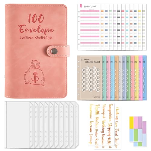 Budget Planner Deutsch Budget Planer Geld Organizer mit 100 Tage Binder Taschen Retro A6 Ringbuchordner für Finanzplaner Budget Sparen Mappe Cash Stuffing Startset Geburtstags Geschenkk (Pink) von Drawelry