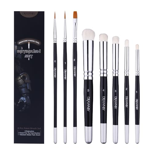 Drawnby Drybrush-Set, 8-teiliges Acryl-Modell-Pinsel, inklusive 5 Trockenpinsel, 2 Detail-Pinsel mit feiner Spitze, 1 Standard-Modellpinsel für fortgeschrittene und professionelle Kunst für Tisch- und von Drawnby