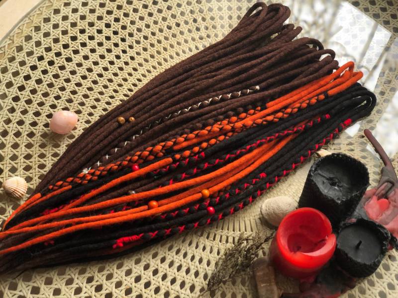 Dunkelbraun Und Schwarz Orange Wolle Doppelendige Single Enden Dreads Merino Dreadlocks von DreadsByHolly