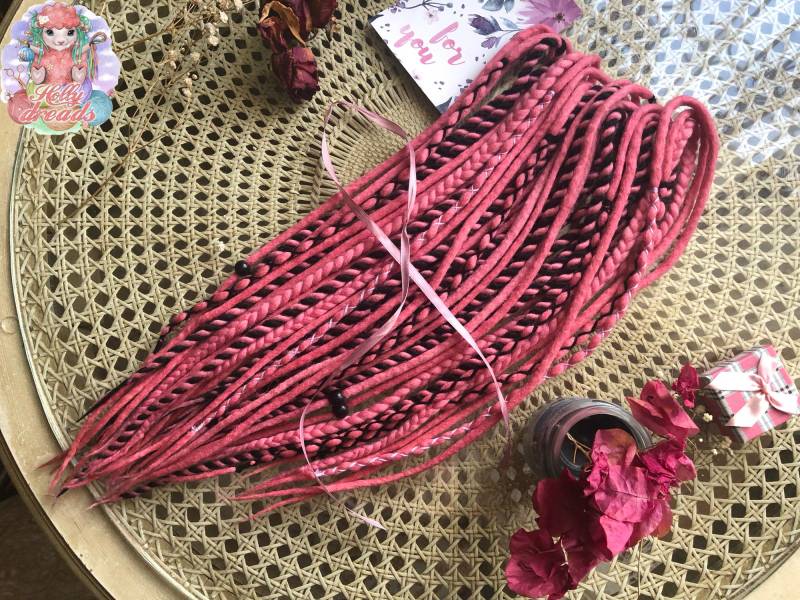 Wolle Doppelte, Einseitige, Rosa + Schwarze Dreadlocks, Senegals, Merino-Dreadlocks von DreadsByHolly