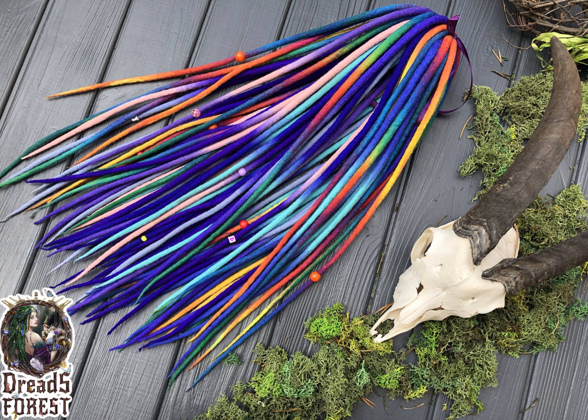 Doppelendige Dreads Aus Regenbogen-Ombre-Wolle Mit Kostenlosen Holzperlen von DreadsForest